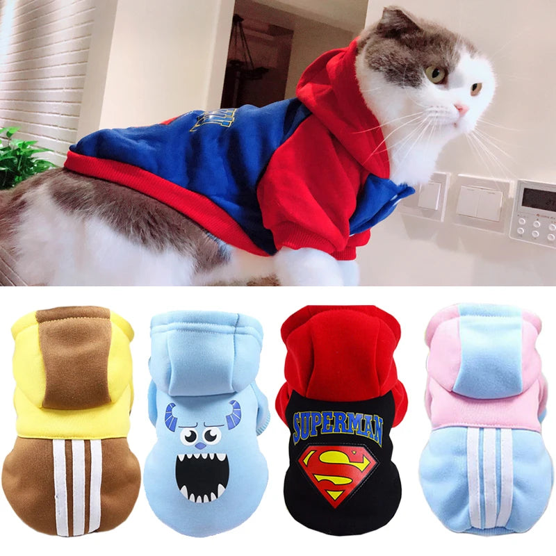 Striped Cartoon Print Hoodies for Small Dogs and Cats.