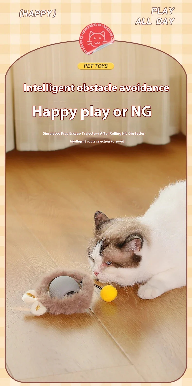 Rechargeable Interactive Rolling Ball Toy for Cats and Dogs - Imitates Mouse Tail