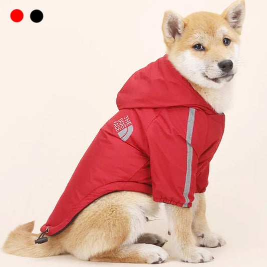 Autumn Winter Waterproof Dog Coat - Warm Cotton Hoodie with Reflective Details