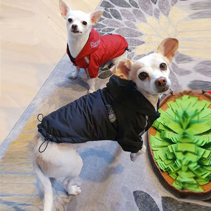 Autumn Winter Waterproof Dog Coat - Warm Cotton Hoodie with Reflective Details