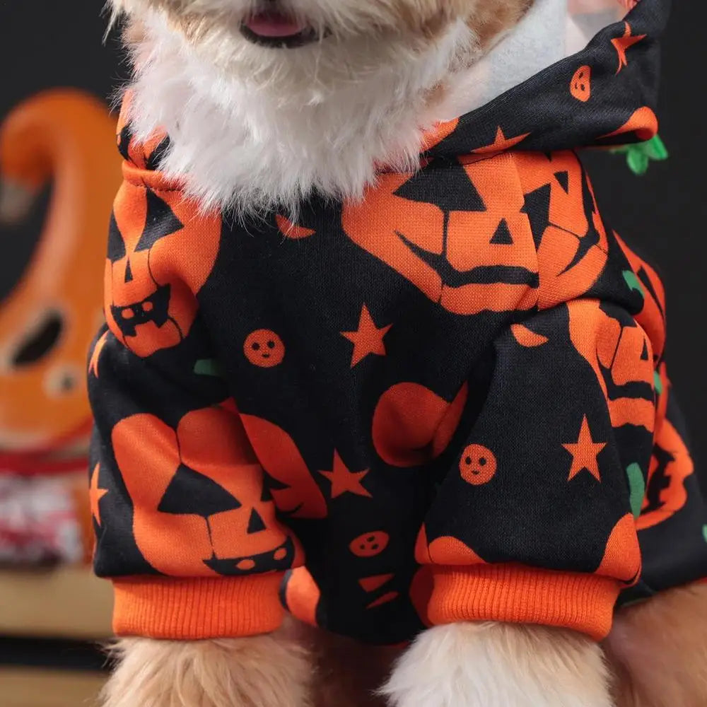 Pumpkin Dog Halloween Costume - Warm Stretchable Hoodie Coat for Cats & Small Pets