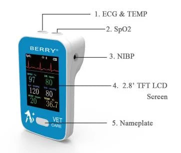 BERRY AM6200 Veterinary Monitor 6-Parameter Pet Accessory, Blood Pressure ECG EKG HR Spo2 PR Temp APP