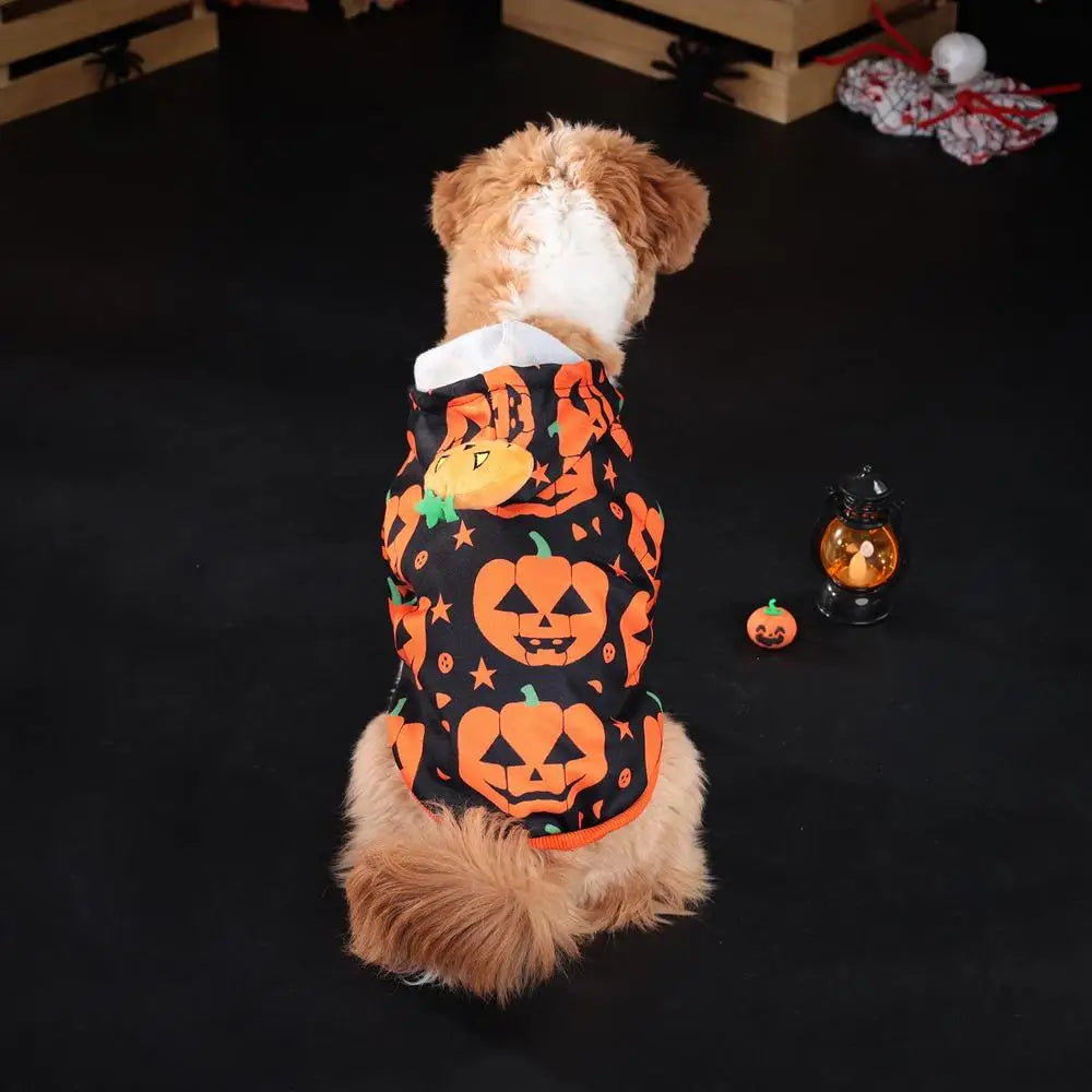 Pumpkin Dog Halloween Costume - Warm Stretchable Hoodie Coat for Cats & Small Pets