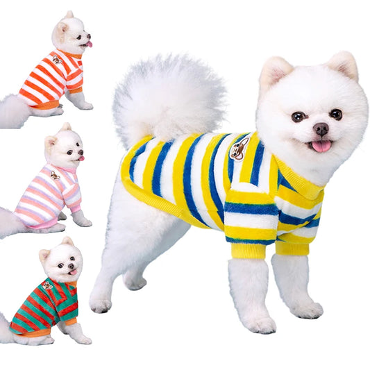 Rainbow Striped Dog Hoodie - Soft Flannel Winter Apparel for Pets