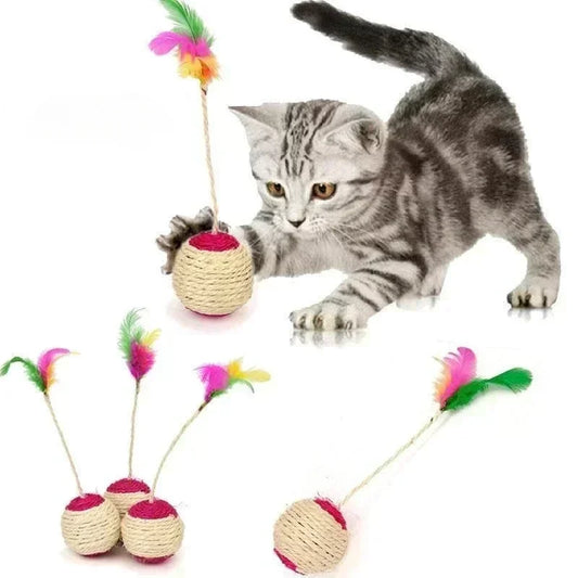 Interactive Sisal Scratching Ball with Feathers - Cat Toy for Training & Play, Pet Accessories